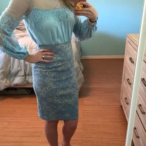 LuLa Roe Blue and cream patterned pencil skirt